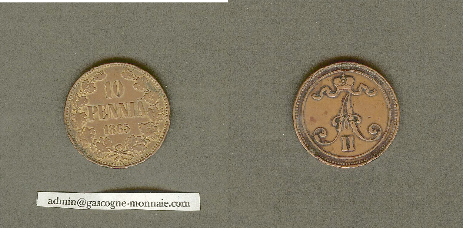 Finland 10 pennia 1865 gVF/aEF